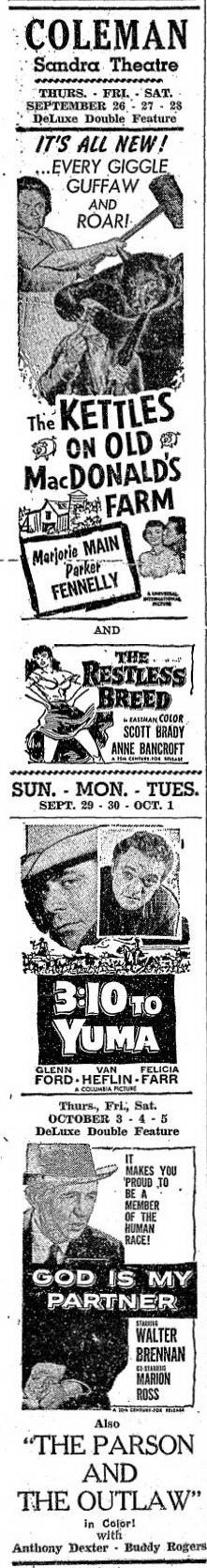 Sandra Theatre - Sept 9 1957 Ad (newer photo)